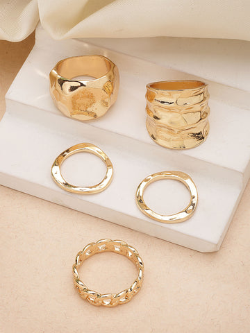 Bohey by KARATCART Set of 5 Gold-Plated Boho Midi Finger Rings for Women