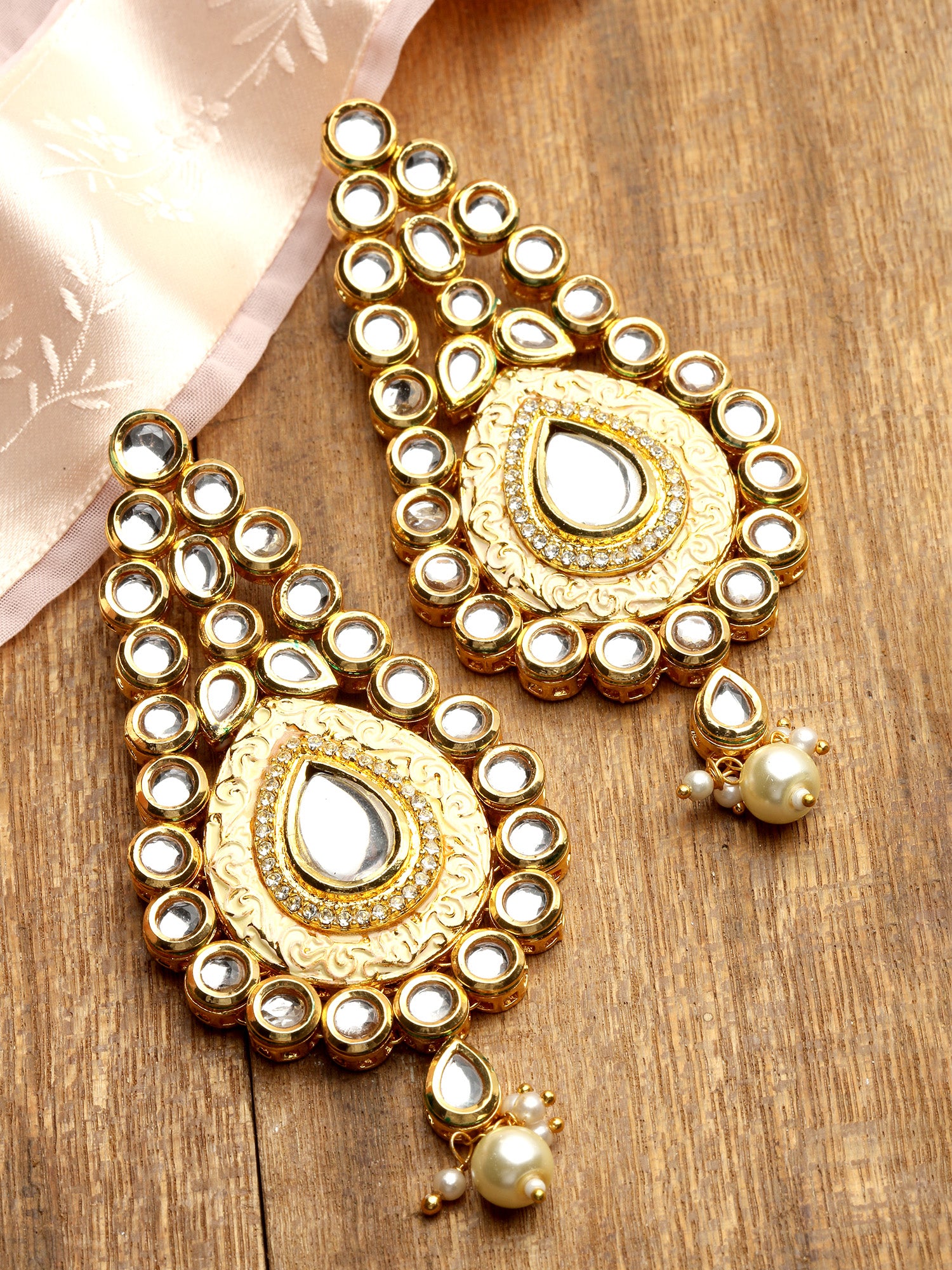 Karatcart Gold Plated Polki Kundan Studded Dangler Earrings for Women - view 3