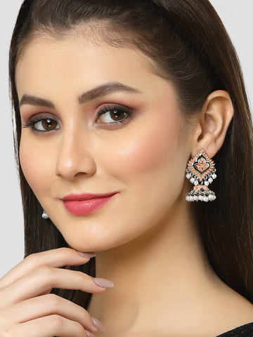 Karatcart Silver Plated Peach Meena Jhumki Earrings for Women