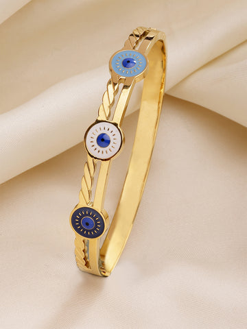 Bohey by KARATCART Gold-Plated Evil Eye & Cubic Zirconia Bangle-Style Bracelet for Women