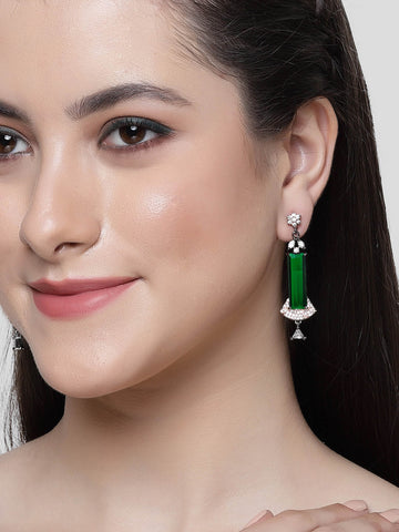 Karatcart Rose Gold Plated Green Cubic Zirconia Studded Drop Earrings for Women