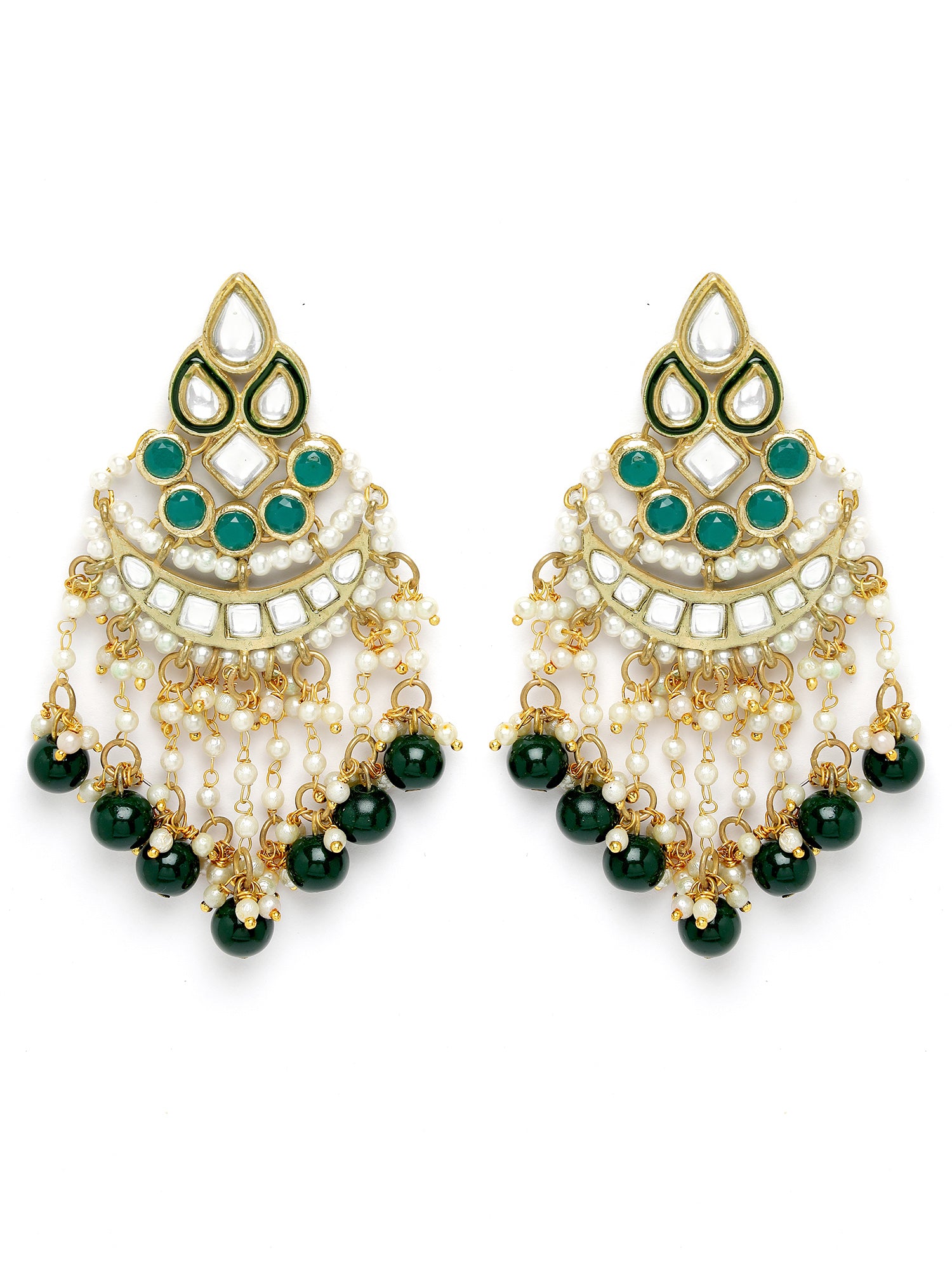 Karatcart Gold Plated Kundan Green Beads Dangler Earrings for Women - view 4