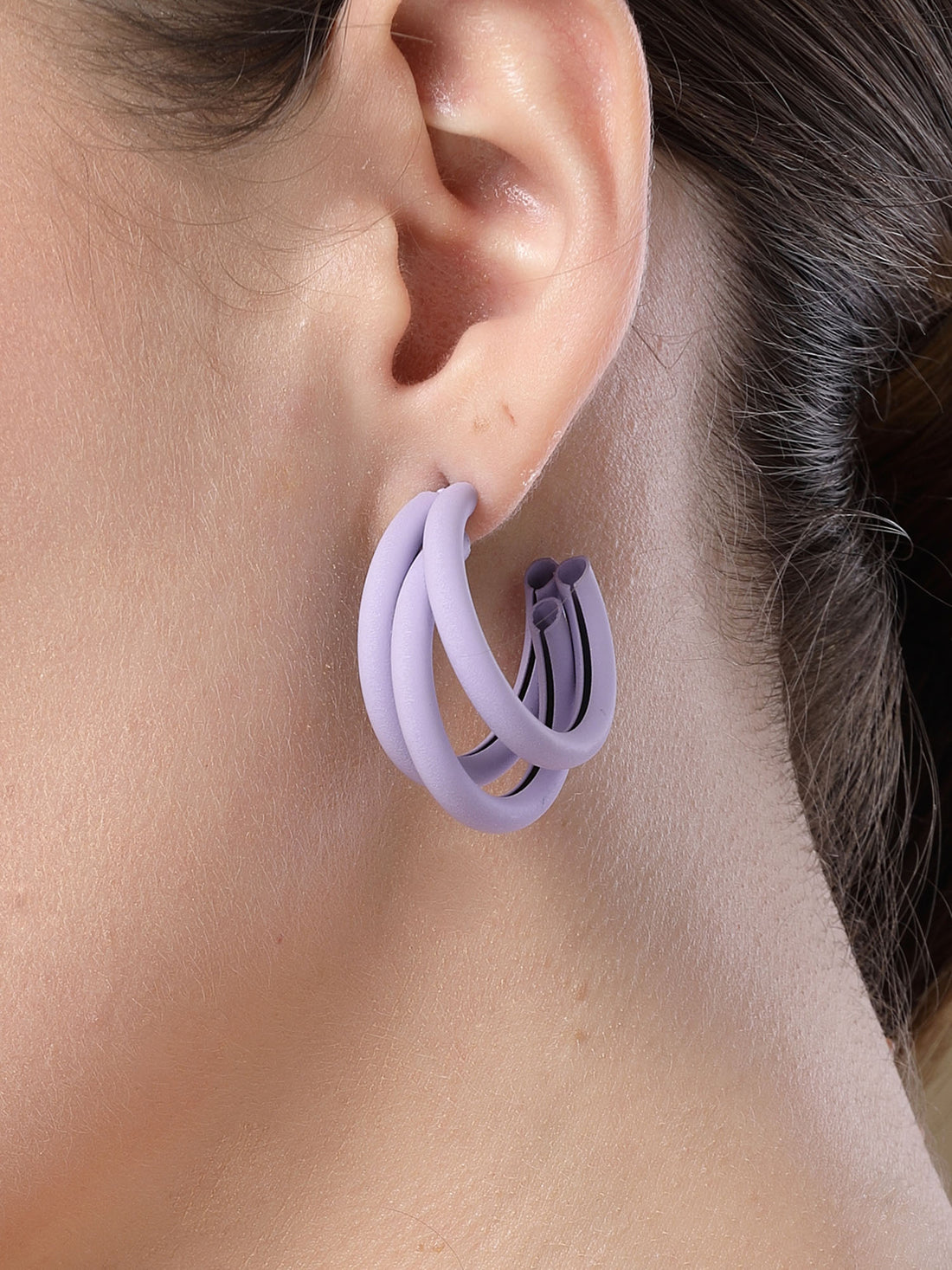 Bohey by KARATCART Matte Finish Lilac Half Hoop Earrings