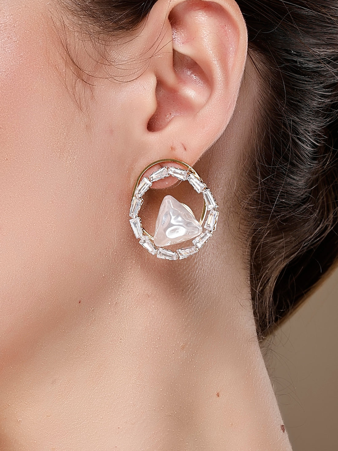 Bohey by KARATCART Gold-Plated Contemporary White Studs for Women