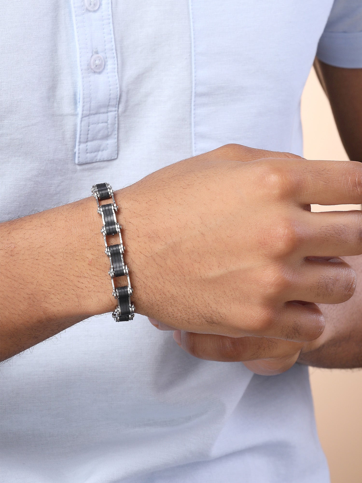 Bohey by KARATCART Silver Plated Link Chain Bracelet for Men