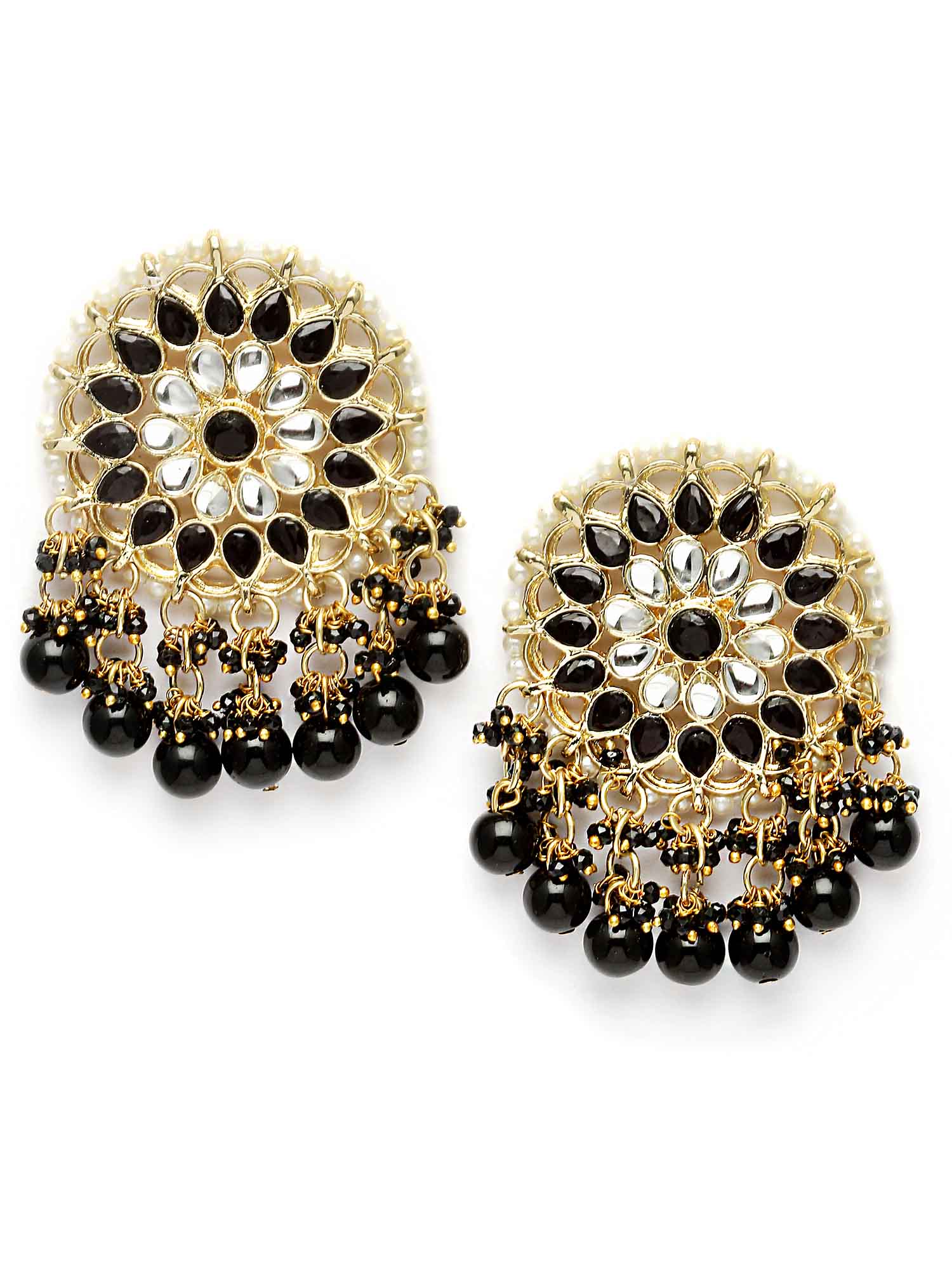 Karatcart Gold Plated Black Beads Kundan Dangler Earrings for Women - view 4