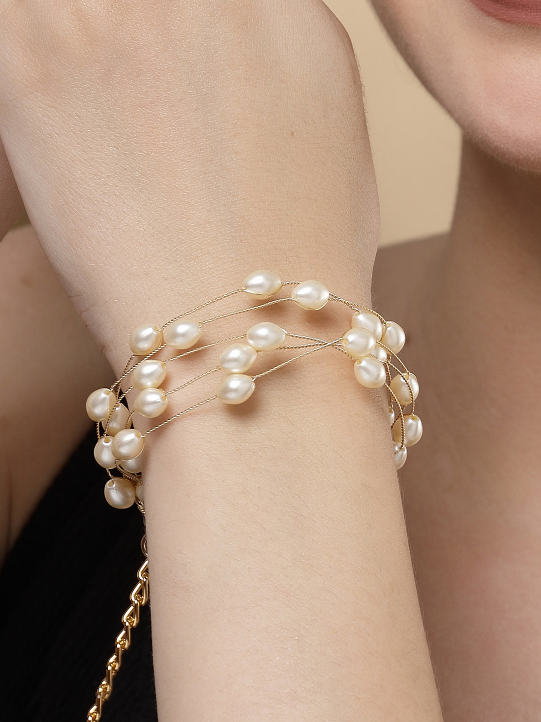 Bohey by KARATCART Gold Plated Multilayer Baroque Pearl Chain Bracelet for Women