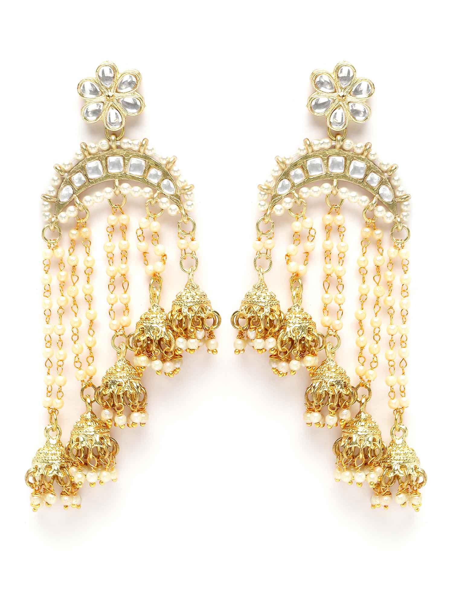 Karatcart Gold Plated Pearl chain and Jhumki Studded Kundan Drop Earring for Women - view 4