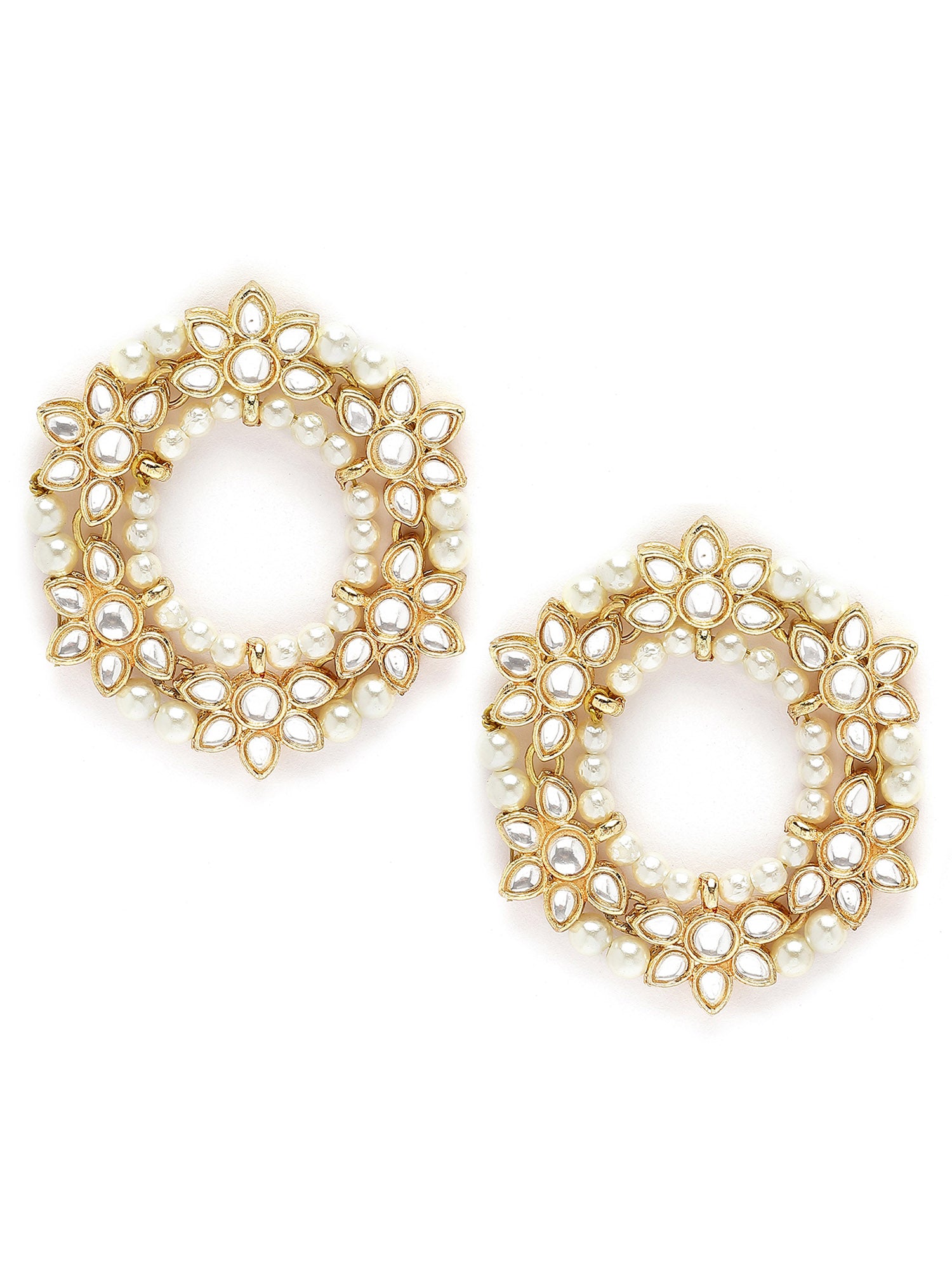 Karatcart Gold Plated Pearl and Floral Kundan Studded Hoop Earring for Women - view 4