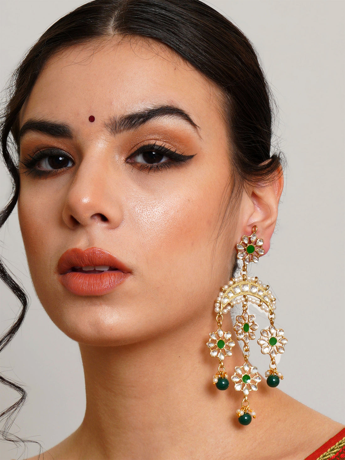 Karatcart Gold Plated Floral Green Meena Kundan Dangler Earrings for Women