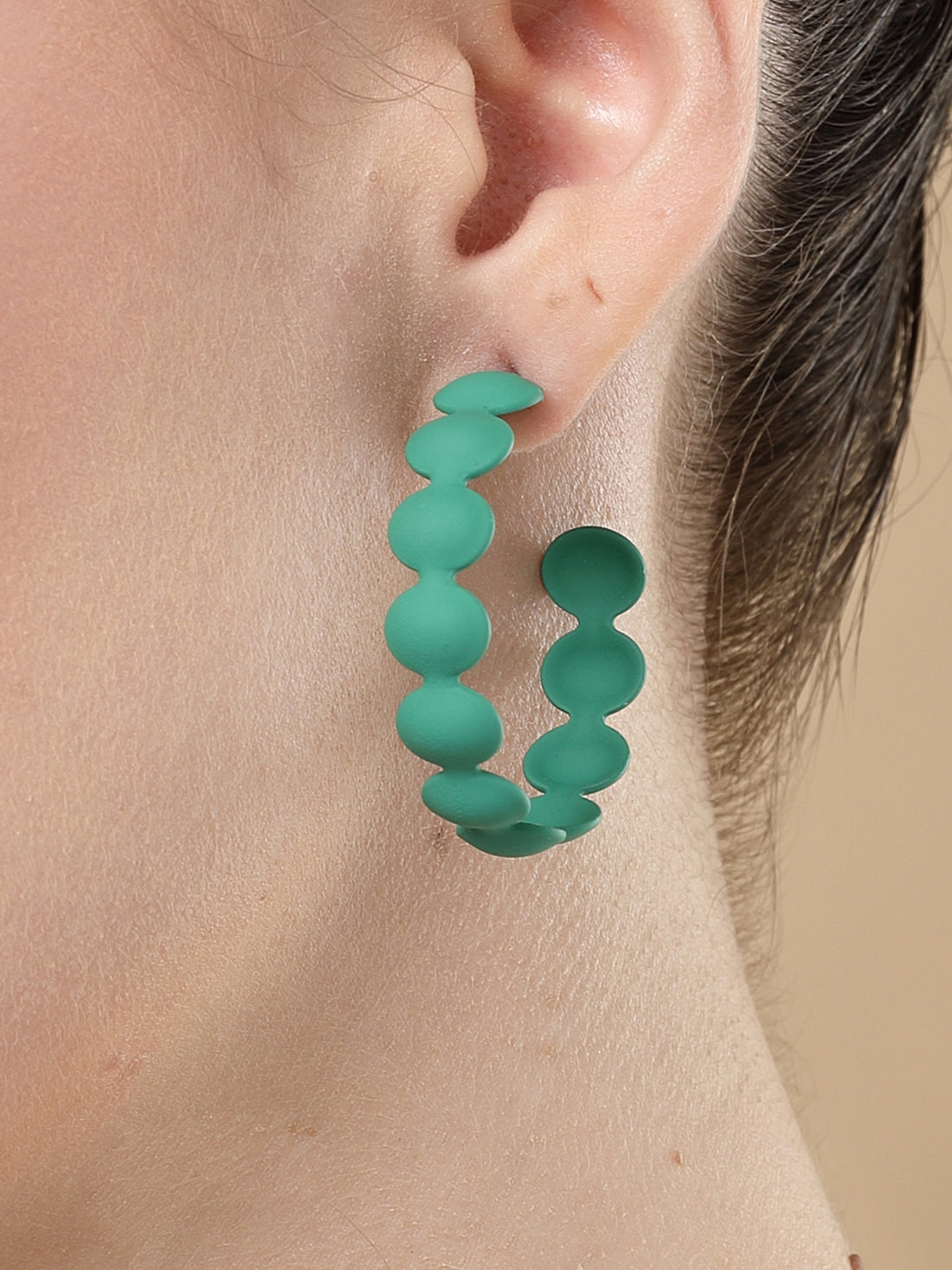 Bohey by KARATCART Green Contemporary Half Hoop Earrings