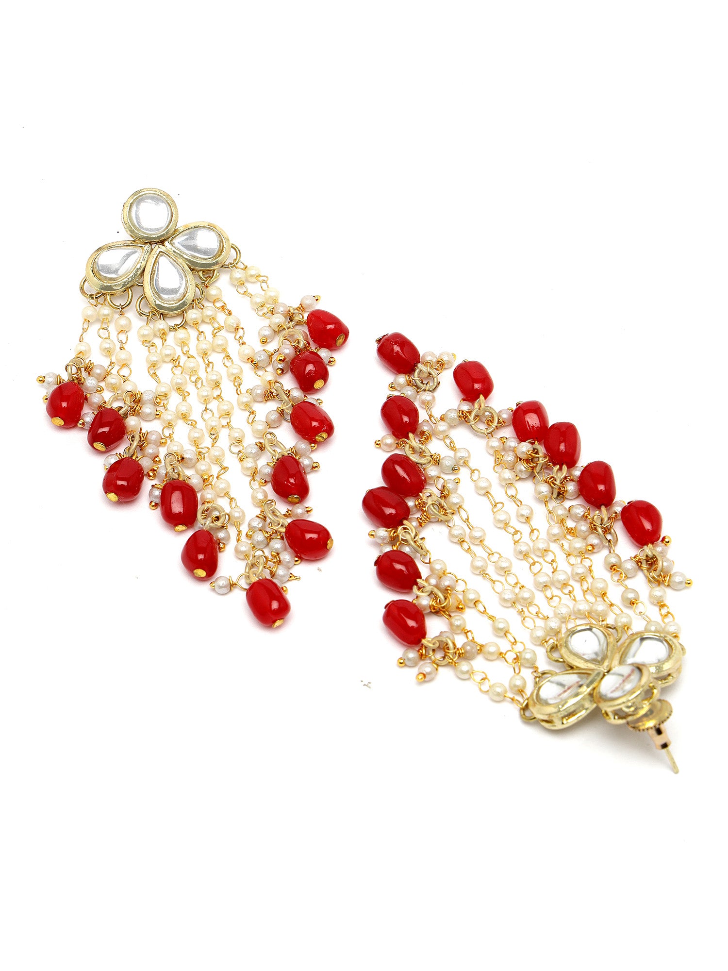 Karatcart Gold Plated Red Tumble Kundan Tassel Earrings for Women - view 5
