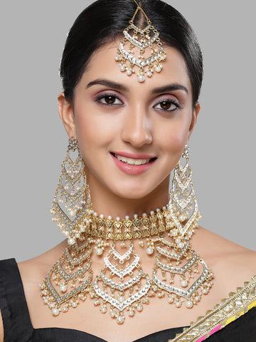 Karatcart Gold Plated Pearl and Kundan Choker Bridal Jewellery Set for Women