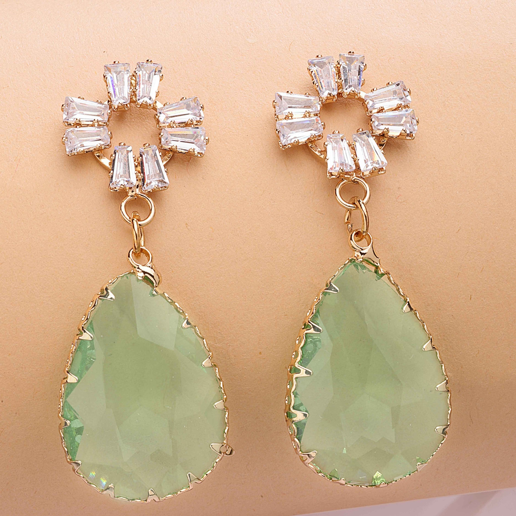 Bohey by KARATCART Gold-Plated Contemporary Sea Green Drop Earrings for Women