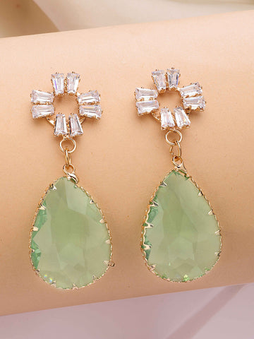 Bohey by KARATCART Gold-Plated Contemporary Sea Green Drop Earrings for Women