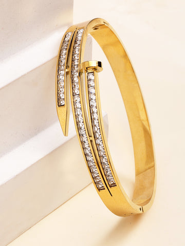 Bohey by KARATCART Gold-Plated White Cubic Zirconia Studded Bangle-Style Bracelet for Women