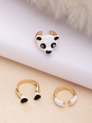 Bohey by KARATCART Set of 3 Gold-Plated Panda Design Boho Midi Finger Rings for Women