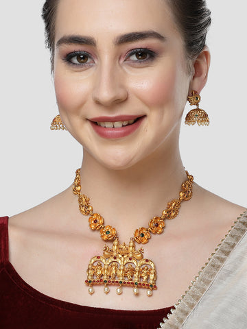 Karatcart Gold Plated Rani Haar Temple Jewellery Set for Women