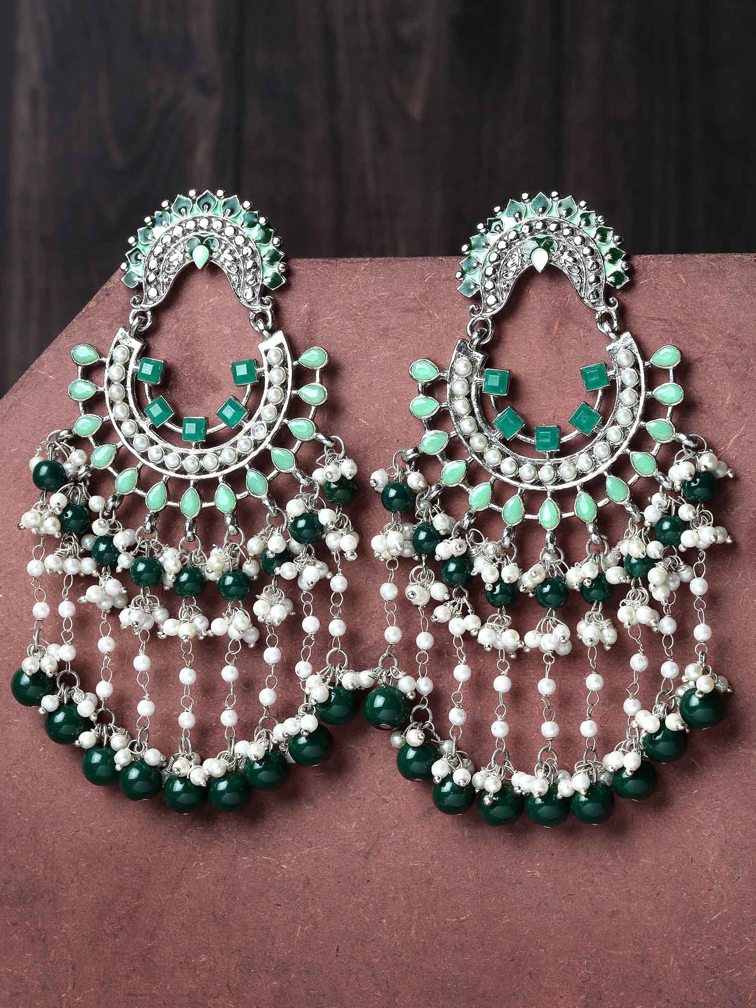 Karatcart Gold Plated Green Beads Kundan Dangler Earrings for Women - view 3
