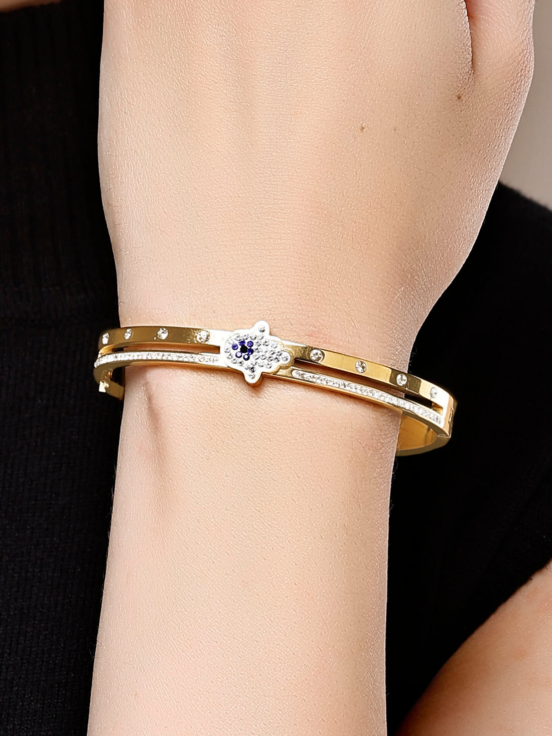 Bohey by KARATCART Gold-Plated Gold Cubic Zirconia Studded Bangle-Style Bracelet for Women