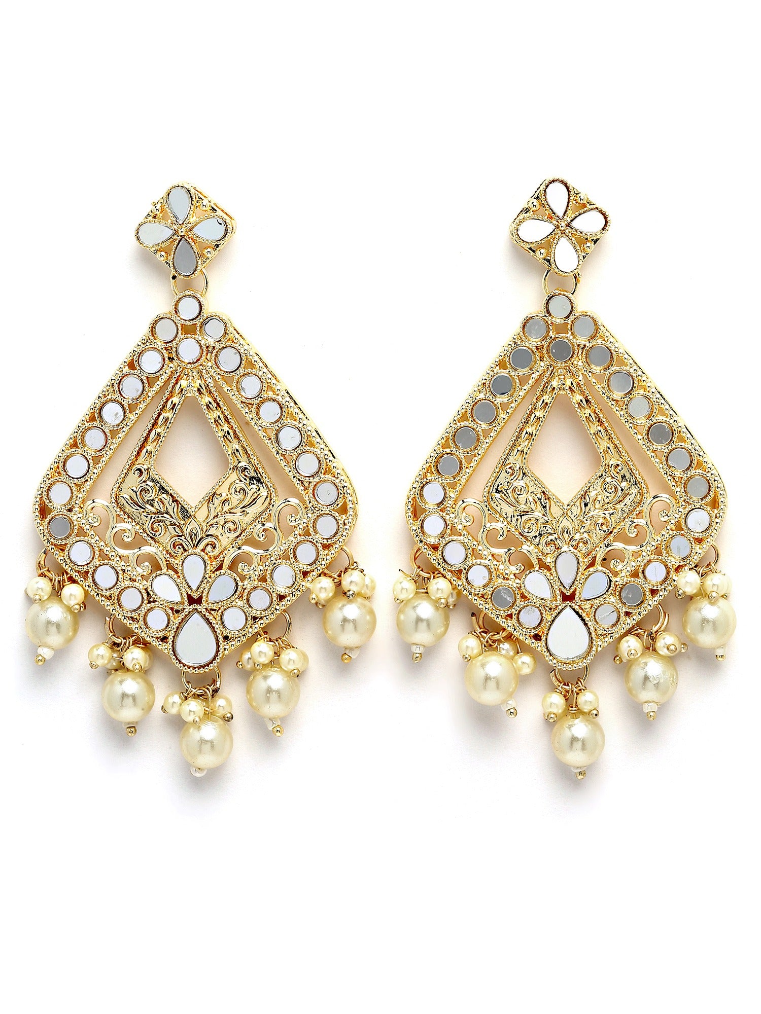 Karatcart Gold Plated Mirror Studded Diamond Shape Dangler Earrings for Women - view 4