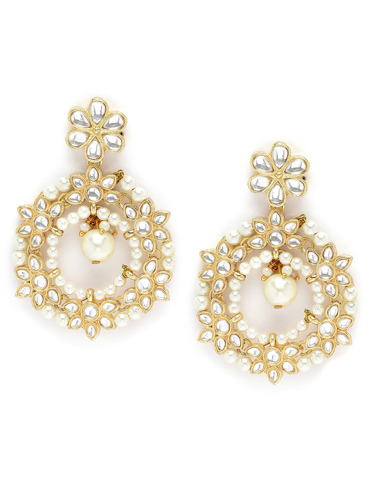 Karatcart Gold-Plated Pearl and Floral Kundan Studded Dangler Hoop Earring for Women - view 4