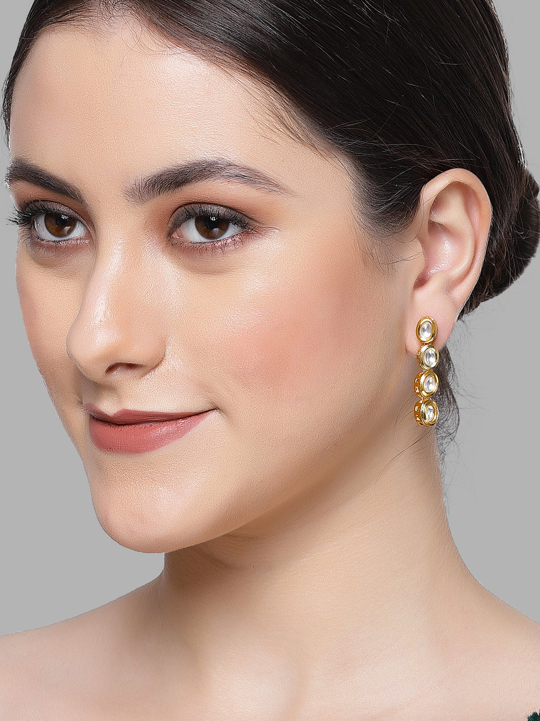 Karatcart Set of 2 Gold Plated Floral Polki Kundan Earrings for Women