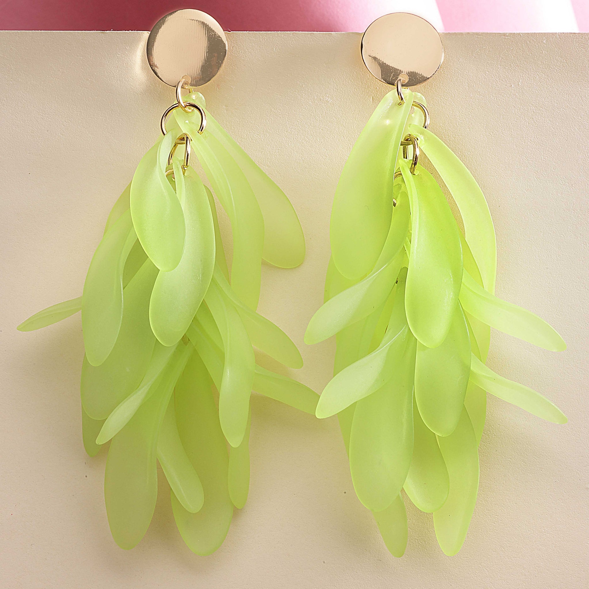 Bohey by KARATCART Gold-Plated Contemporary Lime Green Drop Earrings for Women