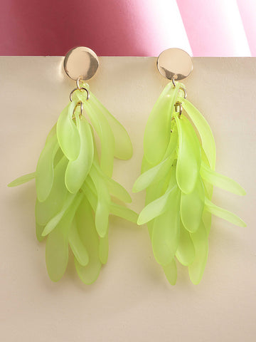 Bohey by KARATCART Gold-Plated Contemporary Lime Green Drop Earrings for Women