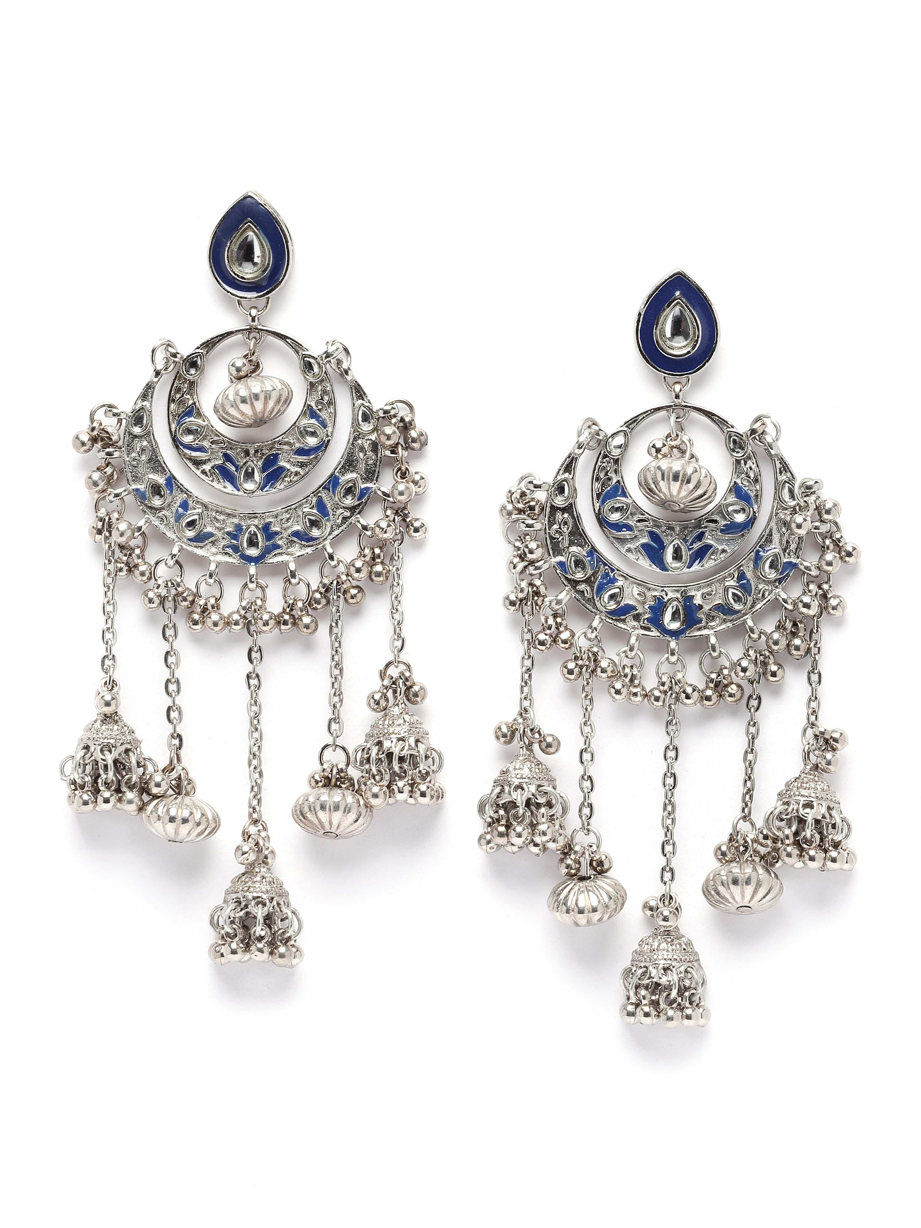 Karatcart Oxidised Silver Plated Blue Meena and Kundan Dangler Earrings for Women - view 4
