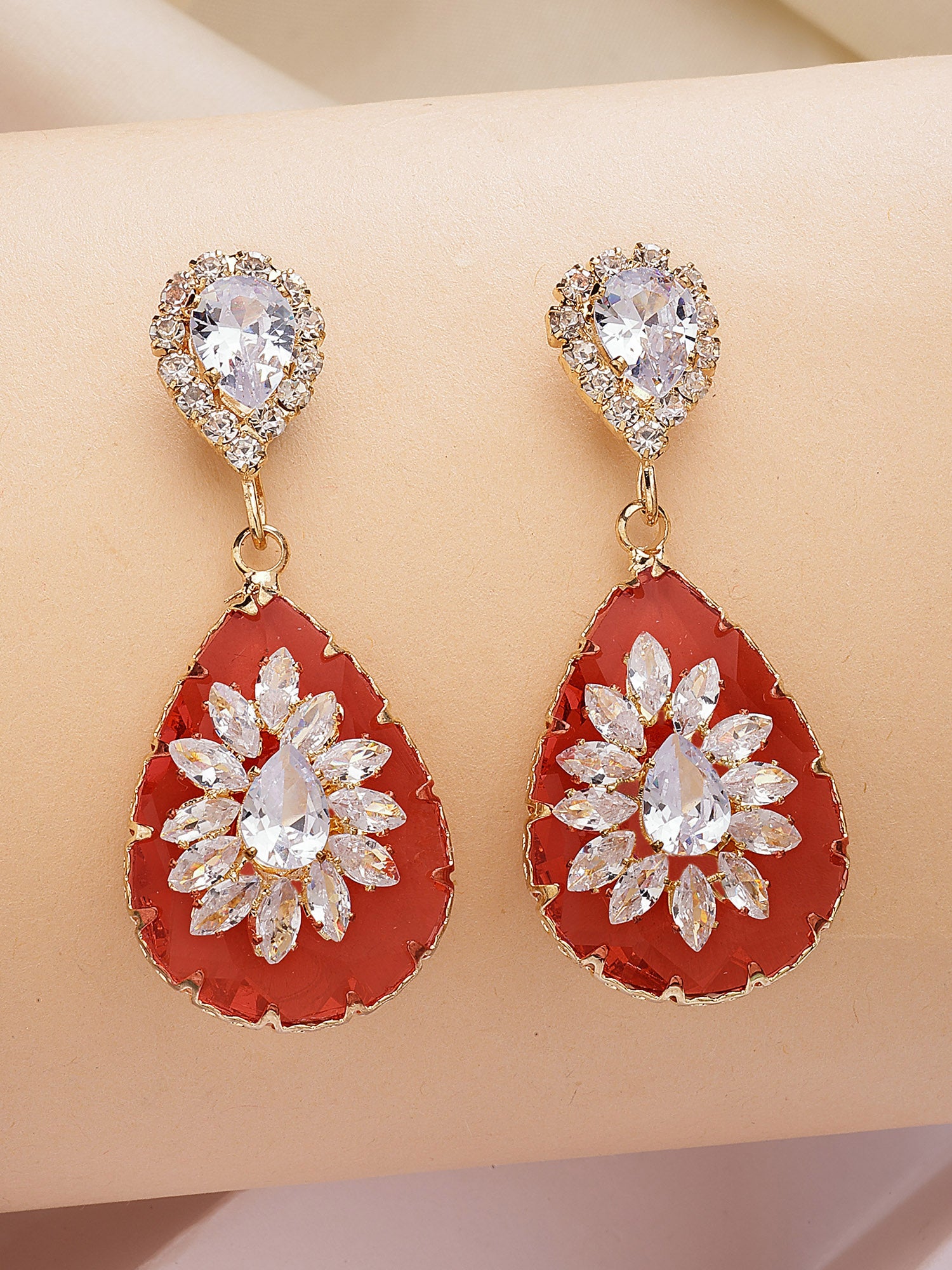 Bohey by KARATCART Gold-Plated Contemporary Red Drop Earrings for Women