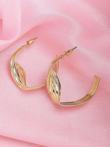 Bohey by KARATCART Gold Plated Twisted Contemporary Half Hoop Earrings for Women