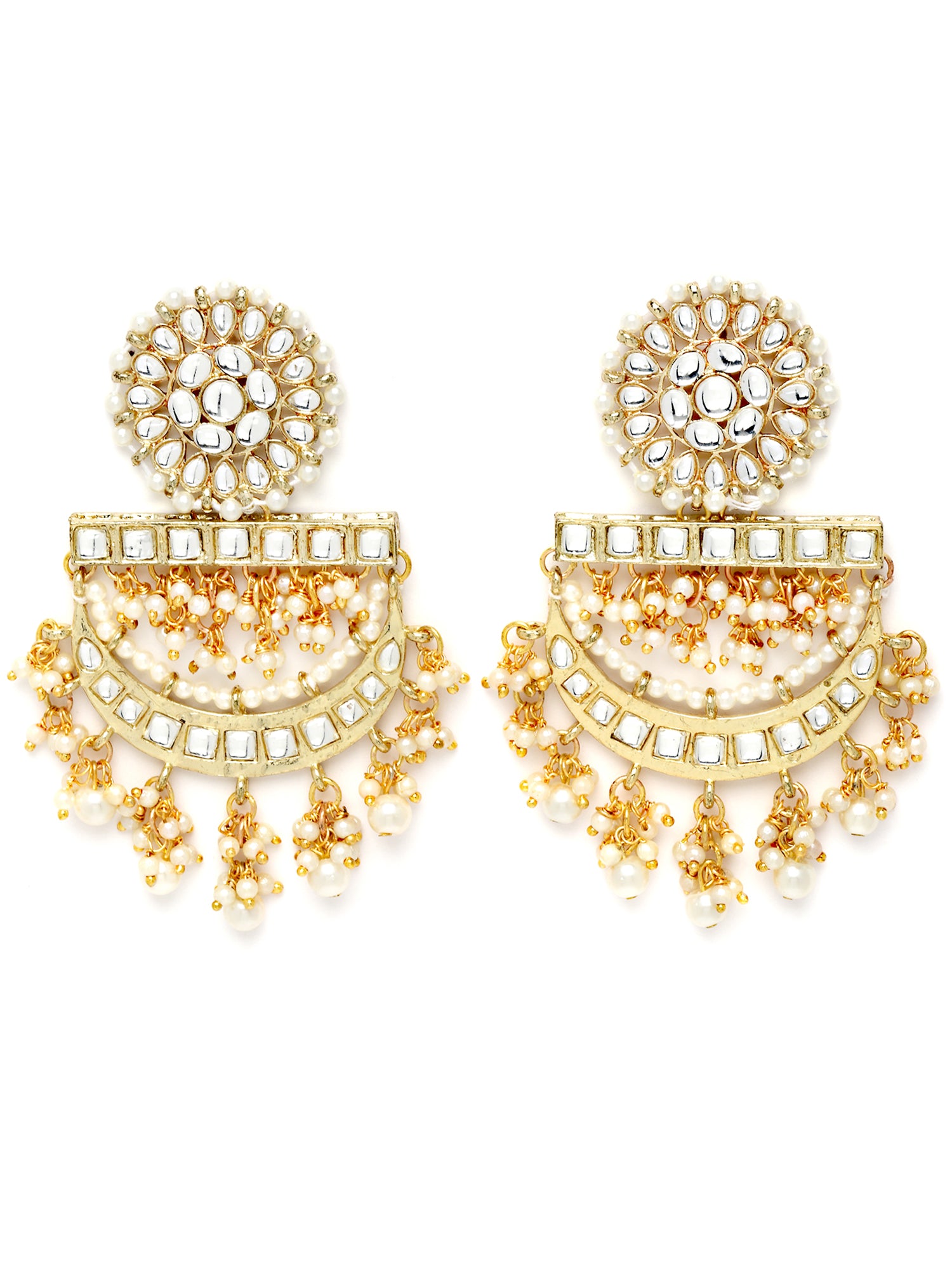 Karatcart Gold Plated Pearl and Kundan Studded Dangler Earrings for Women - view 4