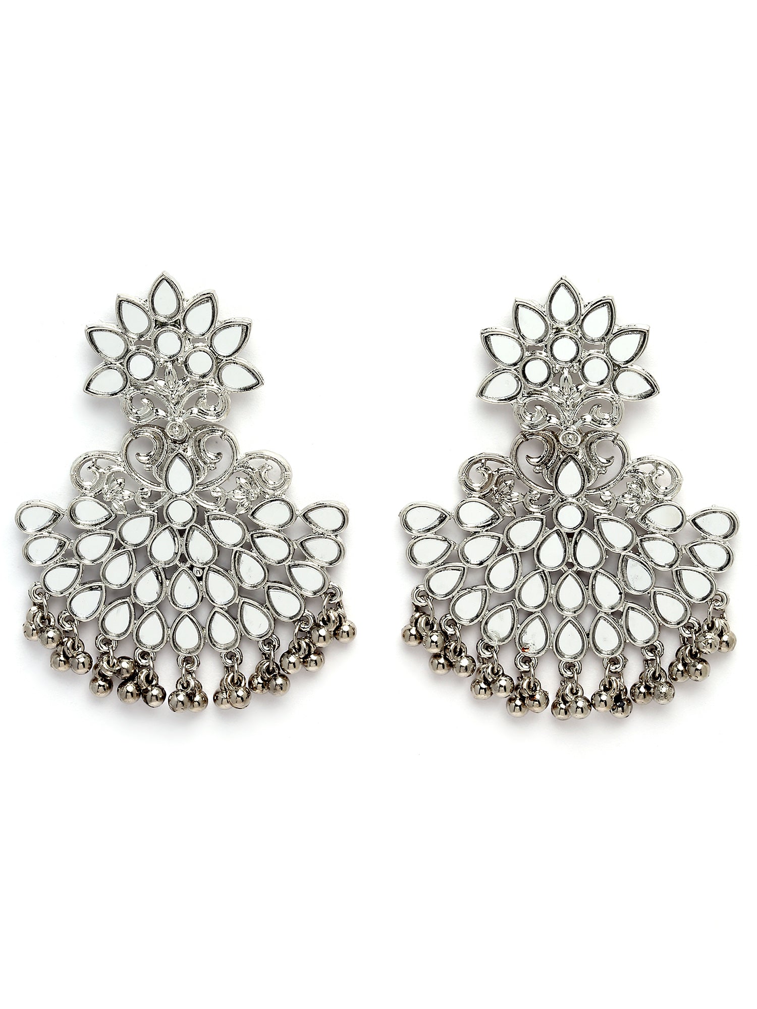 Karatcart Silver Plated Mirror Studded Dangler Earrings for Women - view 4