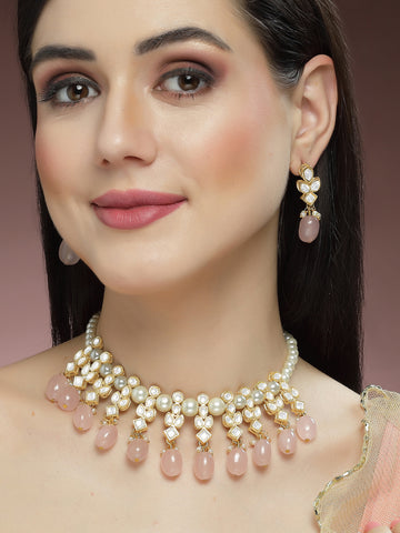 KARATCART Gold Plated Kundan Classic Pink Jewellery Set for Women