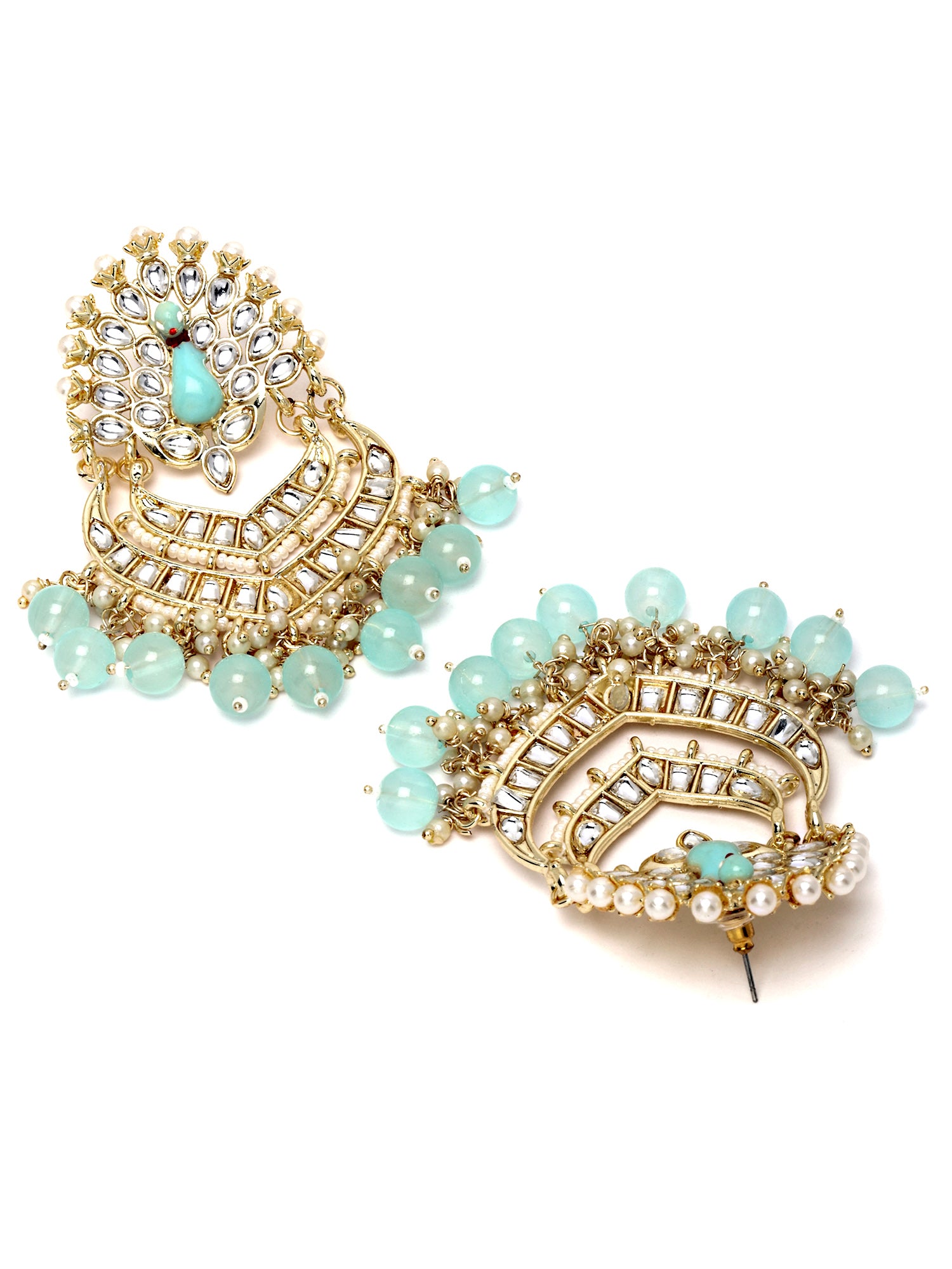 Karatcart Gold Plated Peacock Shape Light Blue Meena and Kundan Studded Dangler Earrings for Women - view 5