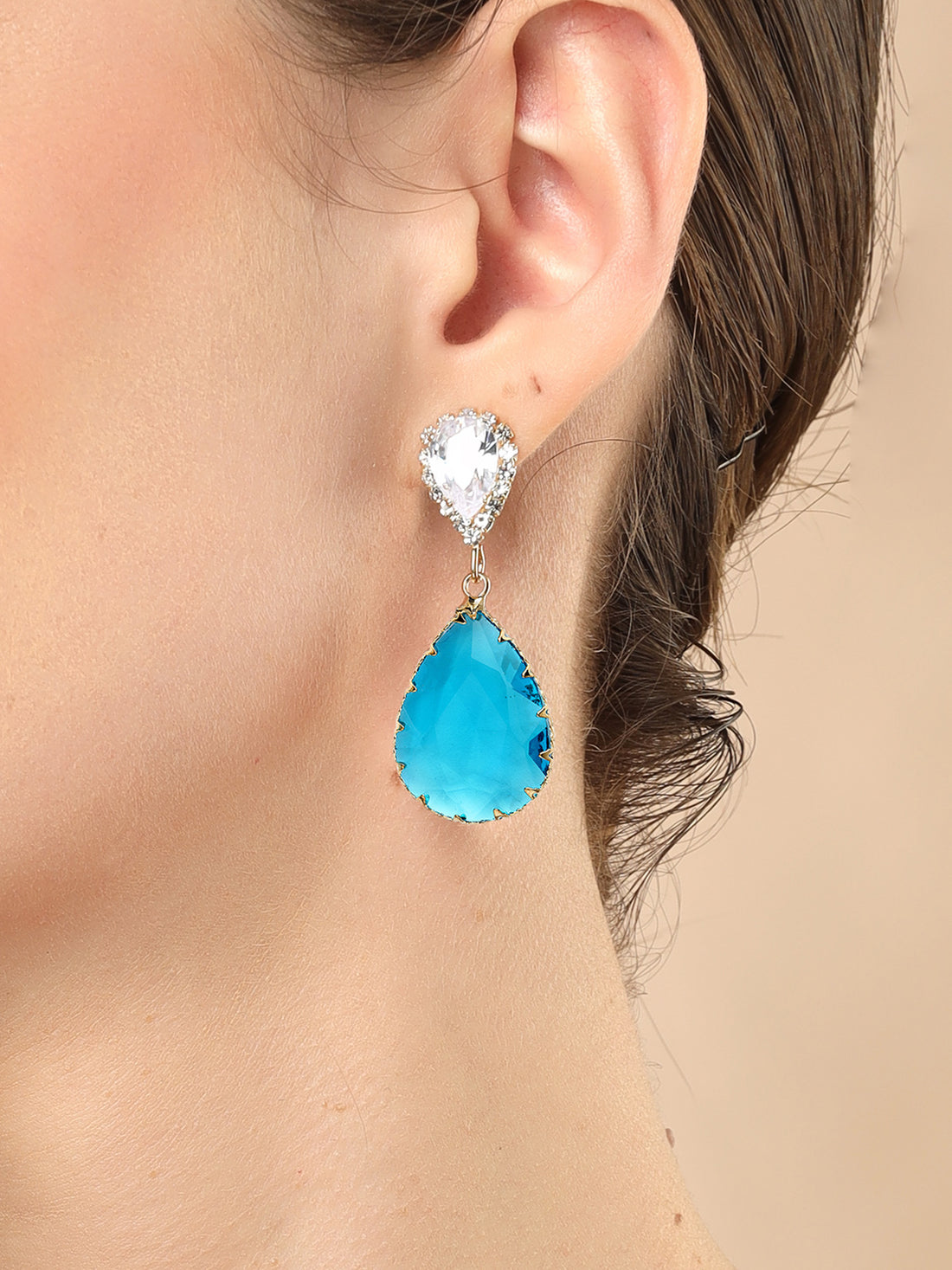 Bohey by KARATCART Gold-Plated Contemporary Light Blue Drop Earrings for Women