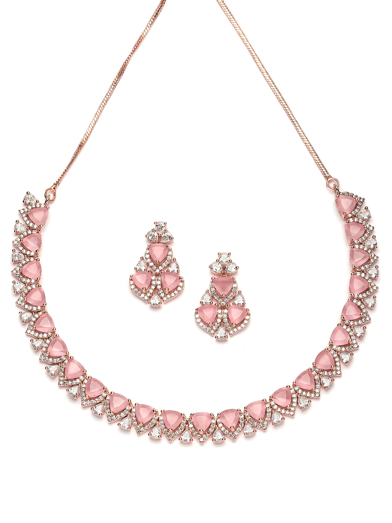 Karatcart Rose Gold Plated Heart Shape Pink Cubic Zirconia Necklace Set for Women - view 4