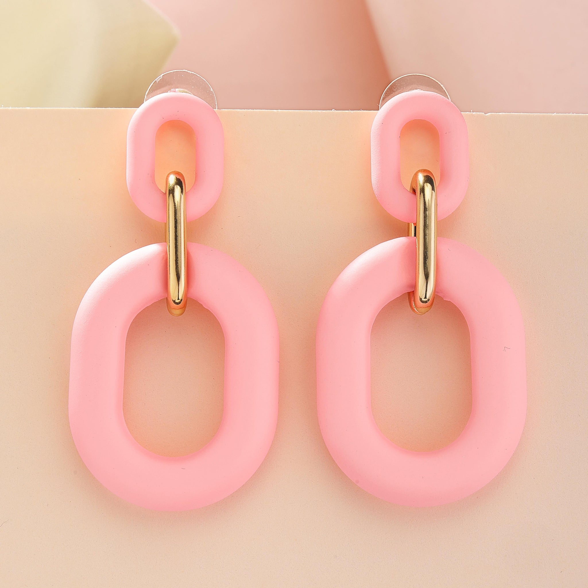 Bohey by KARATCART Baby Pink Matte Finish Link Dangler Earrings for Women