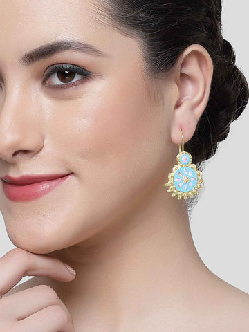 Karatcart Gold Plated Light Blue and Pink Meena Drop Earring for Women