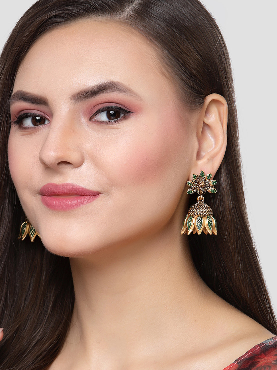 Karatcart Gold Plated Peacock Design Green Jhumki Earrings for Women