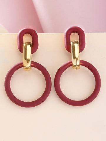 Bohey by KARATCART Maroon Matte Finish Link Dangler Earrings for Women