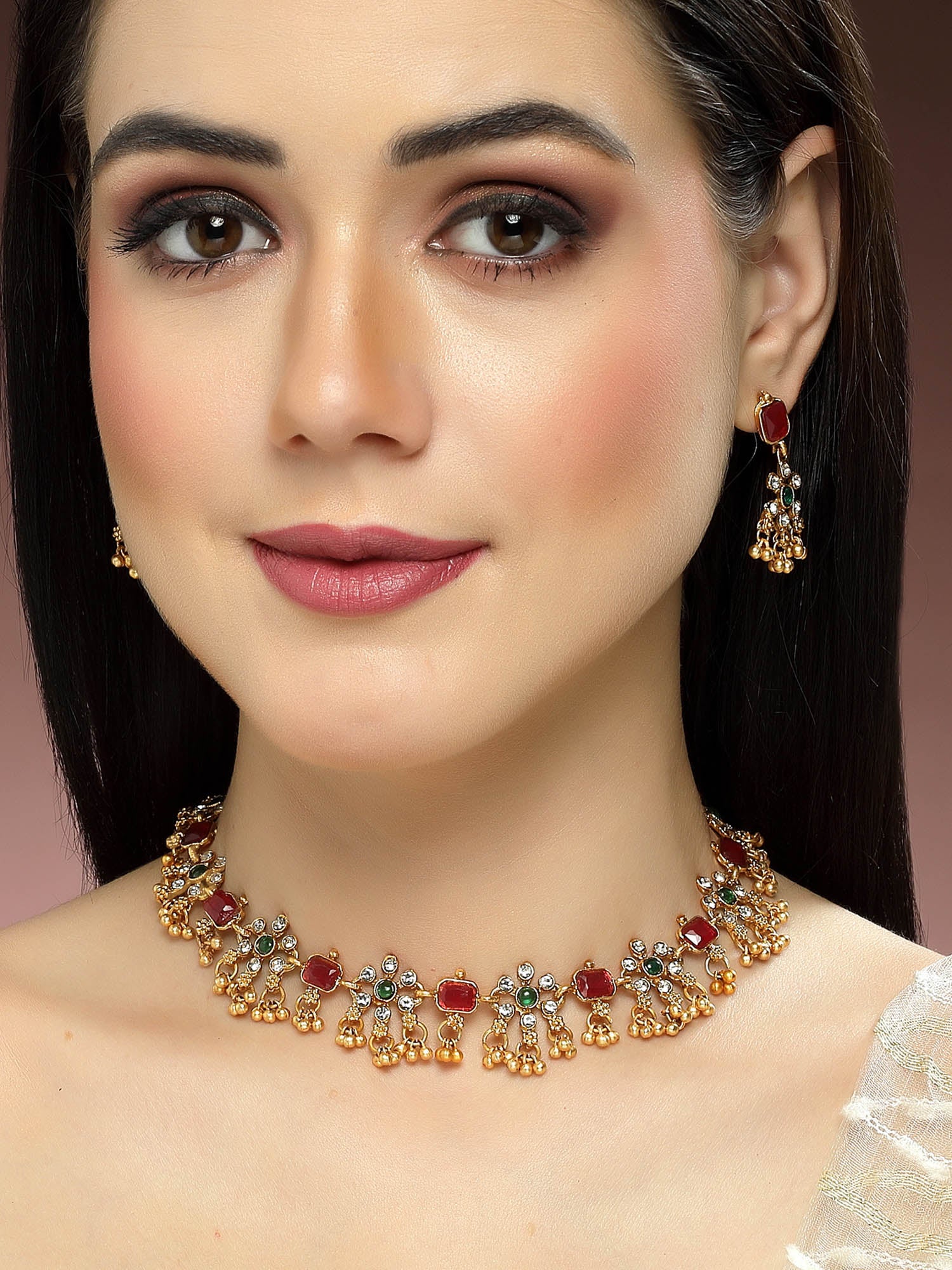 Karatcart Gold Plated Floral Design Choker Jewellery Set for Women - Image 1