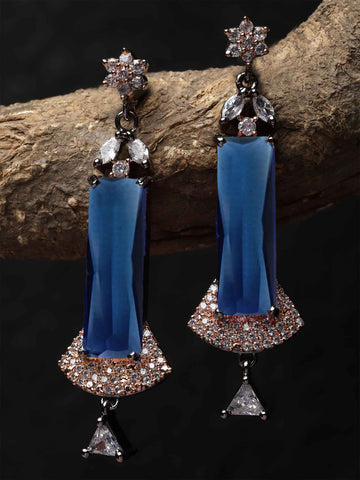 Karatcart Rose Gold Plated Blue Cubic Zirconia Studded Drop Earrings for Women