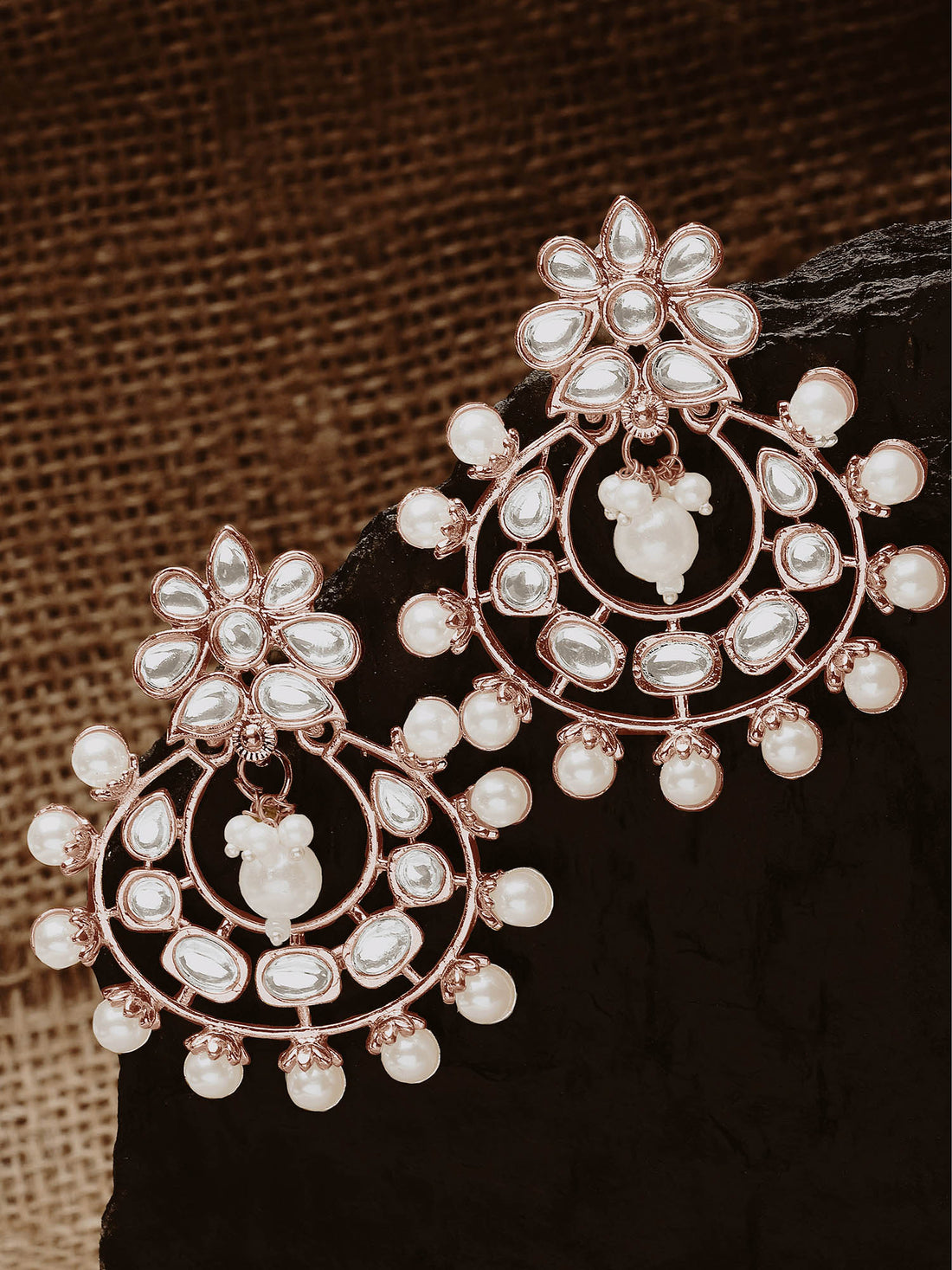 Karatcart Rose Gold Plated Pearl and Kundan Studded Drop Earrings for Women