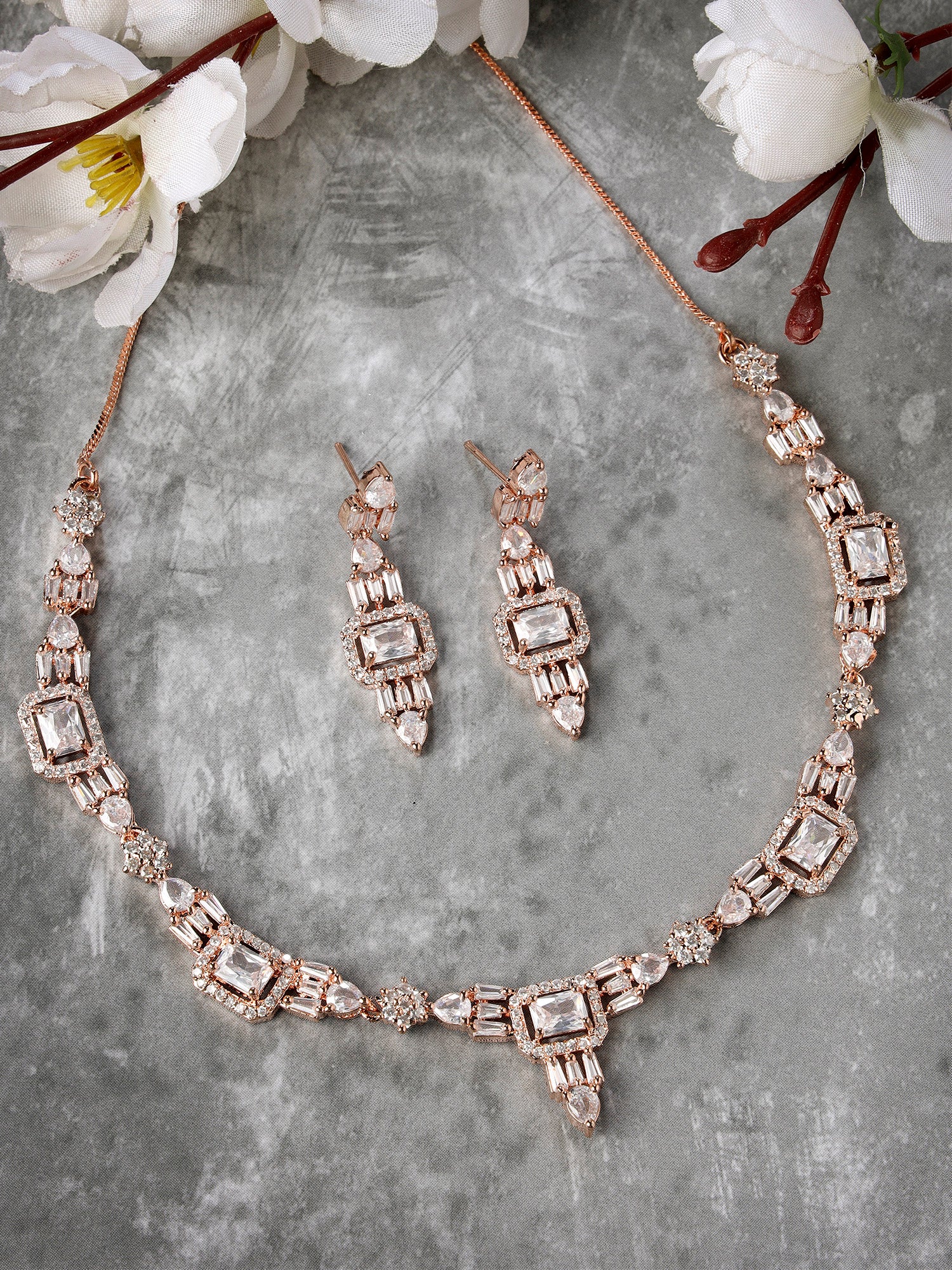 Karatcart Rose Gold Plated Cubic Zirconia Studded Necklace Set for Women - view 3
