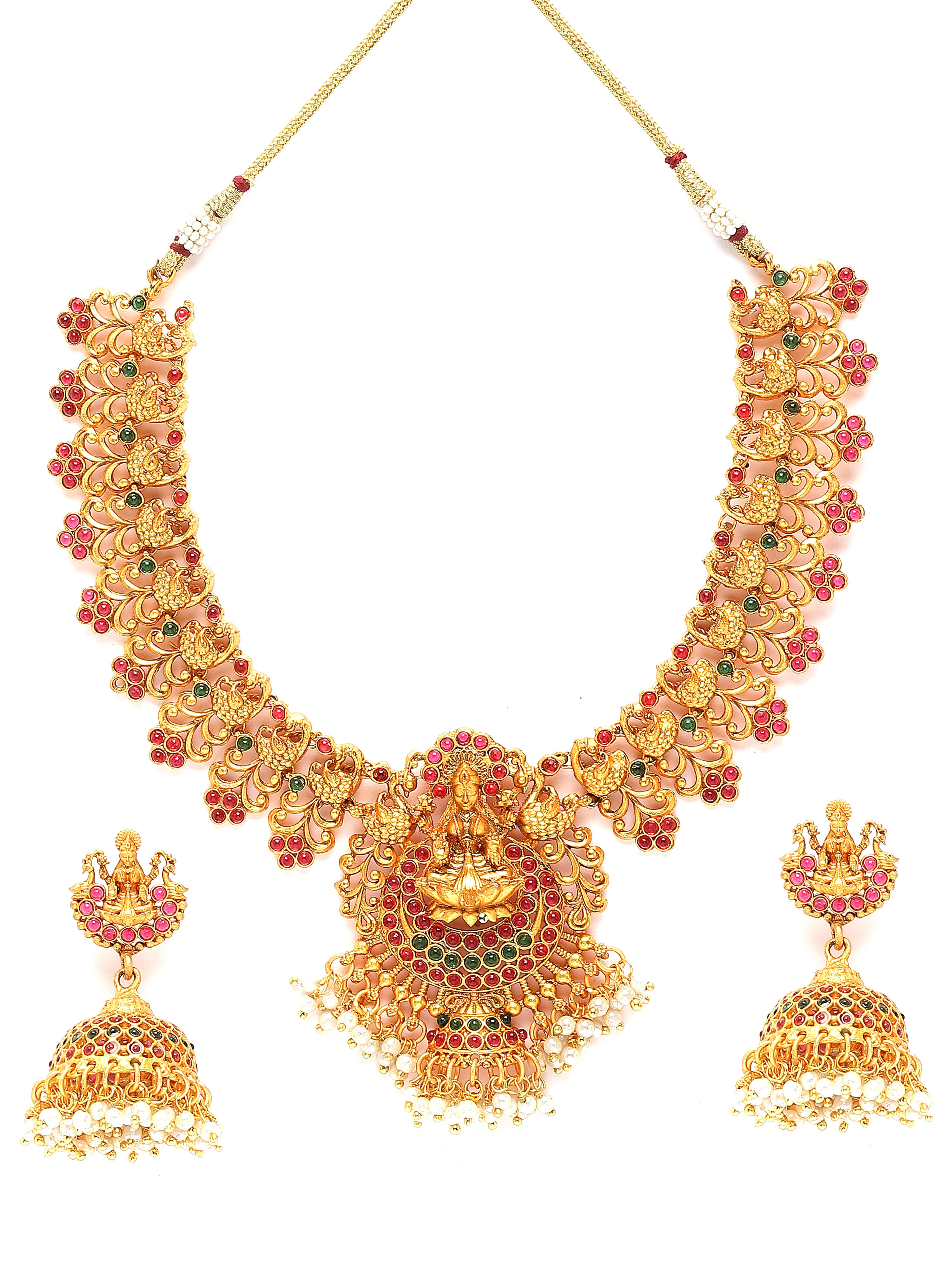 Karatcart Gold Plated Mata Laxmi and Peacock Design Temple Jewellery Set for Women - view 4