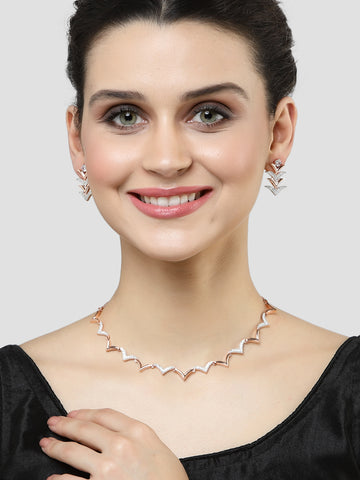 Karatcart Rose Gold Plated Cubic Zirconia Studded Necklace Set