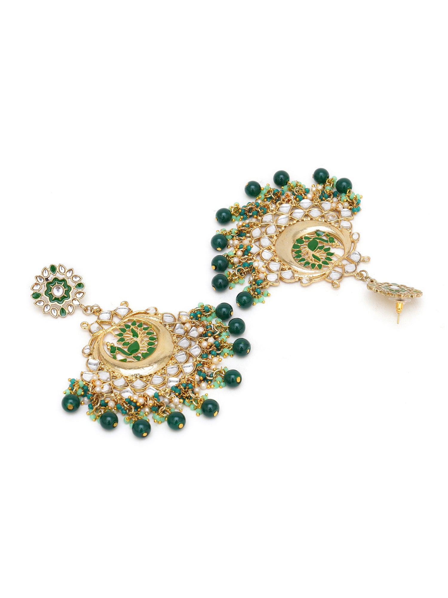 Karatcart Gold Plated Green Meena Peacock Design Kundan Chandbali Earrings for Women - view 4