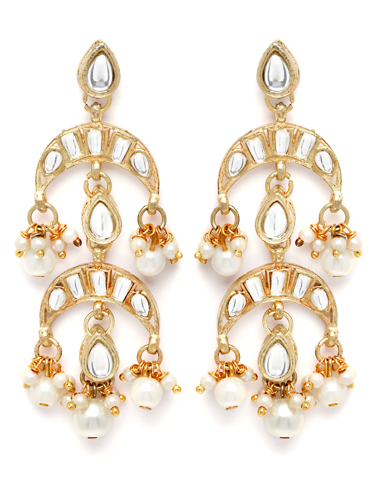 Karatcart Gold Plated Pearl and Drop Kundan Studded Dangler Earrings for Women - view 4